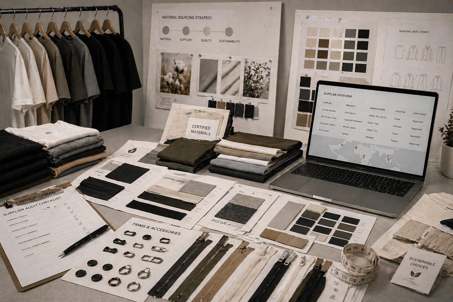 Fabric swatches and trims for apparel sourcing service