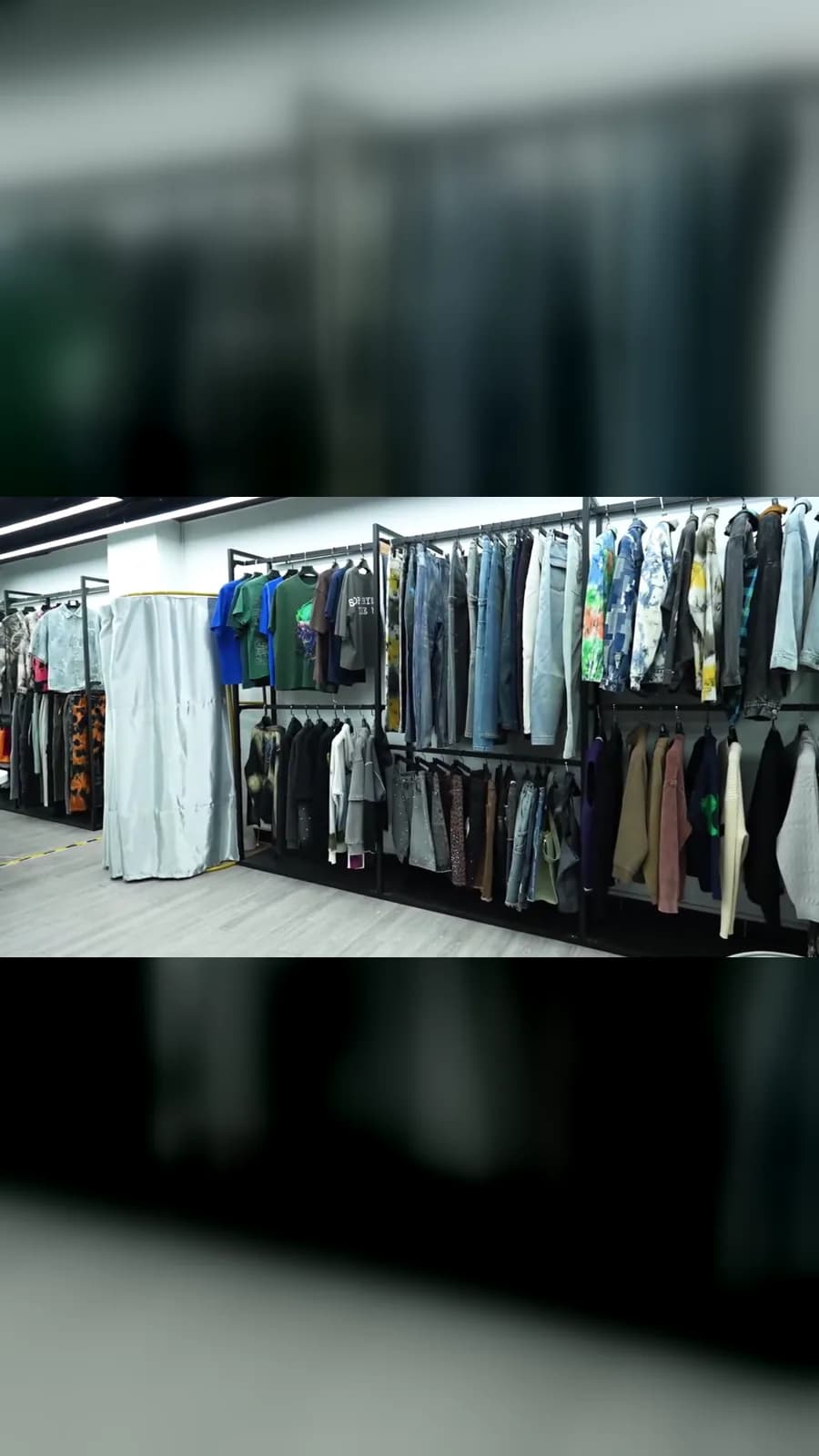 Meiting Garments showroom with custom streetwear samples