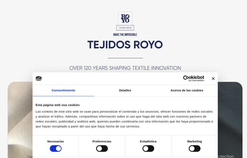 Tejidos Royo official homepage screenshot