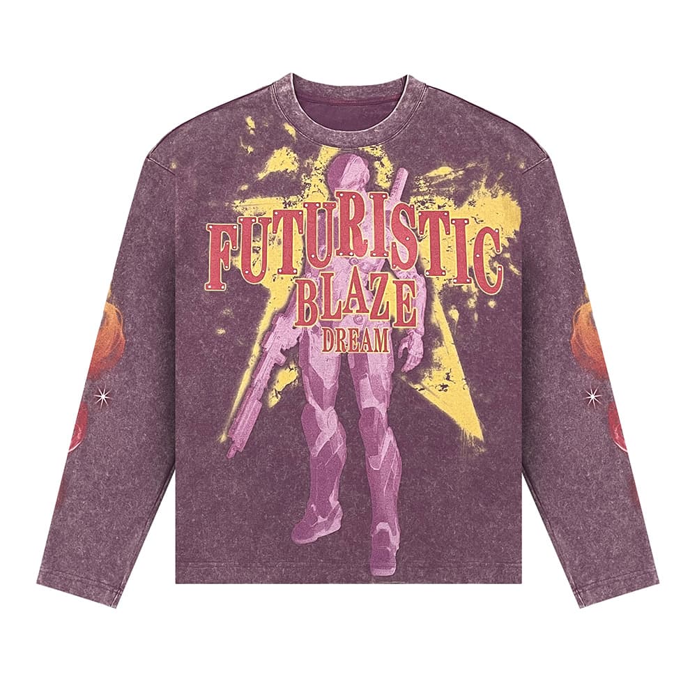 Purple Graphic Long Sleeve Tee front production reference