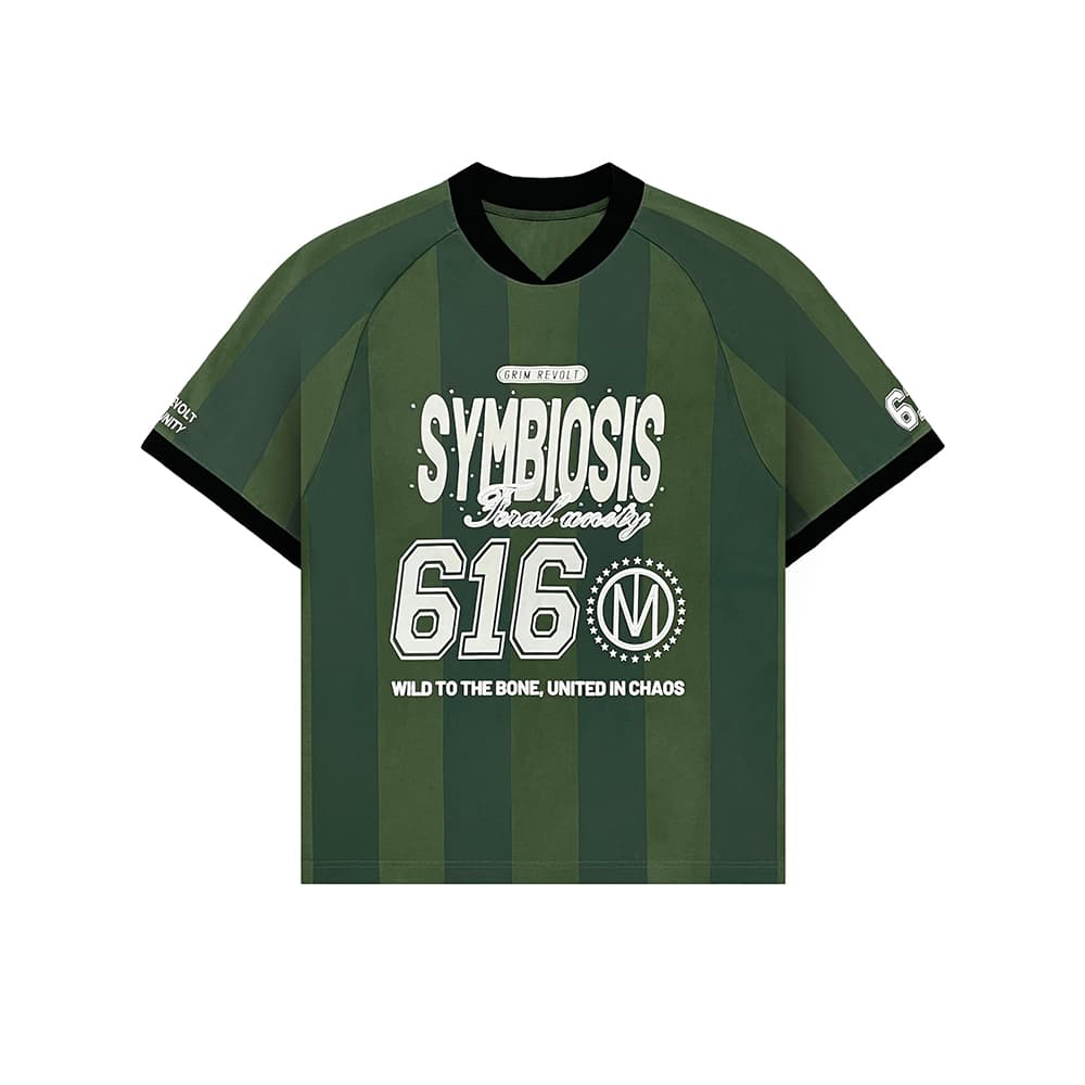 Green striped performance jersey material direction reference