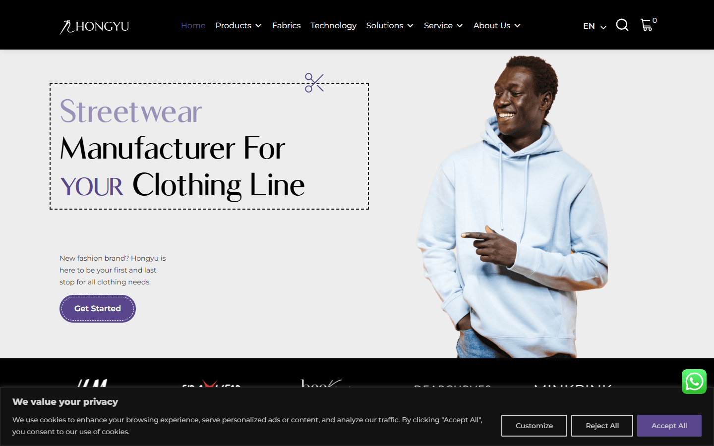 Hongyu Apparel official homepage screenshot