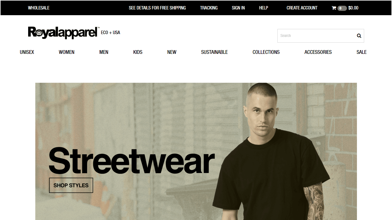 Royal Apparel official homepage screenshot