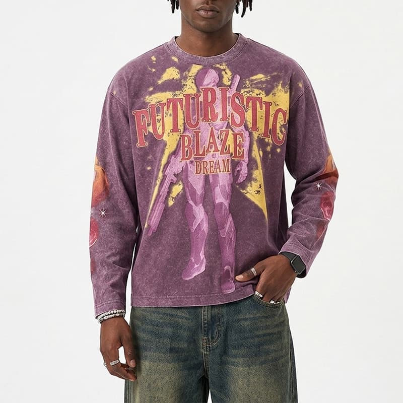 Purple Graphic Long Sleeve Tee main sample