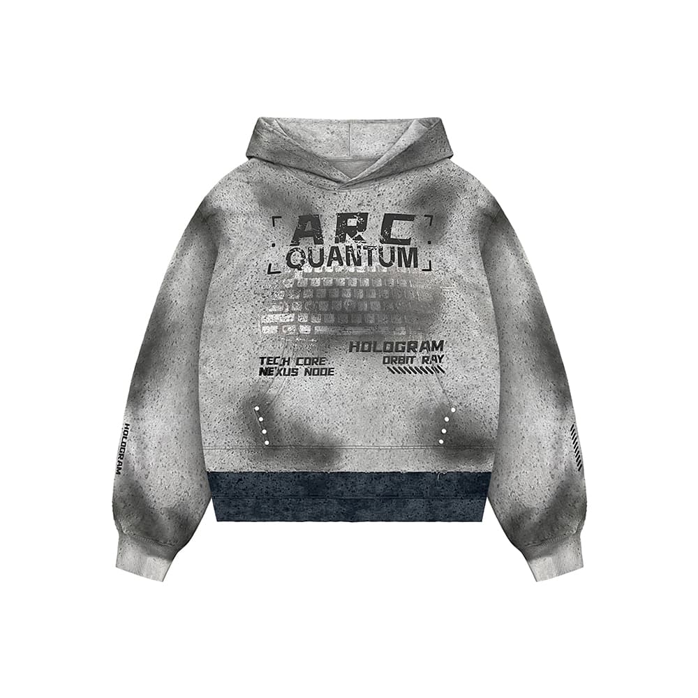 Grey Washed Graphic Hoodie front production reference