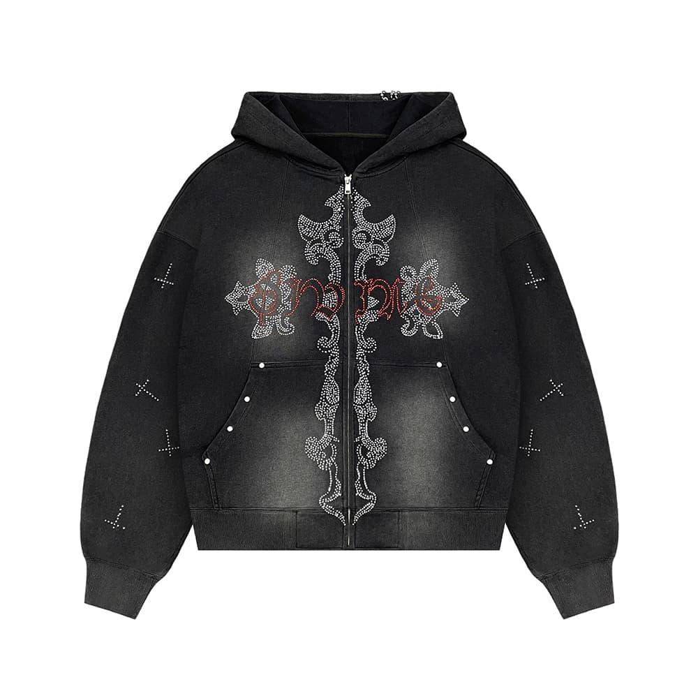 Black Cross Graphic Hoodie front production reference