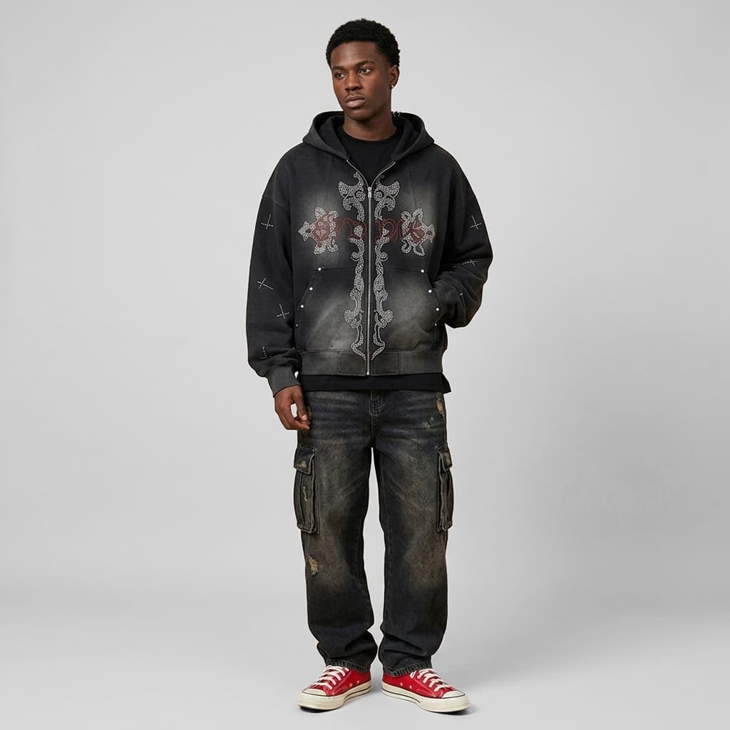 Black Cross Graphic Hoodie main sample
