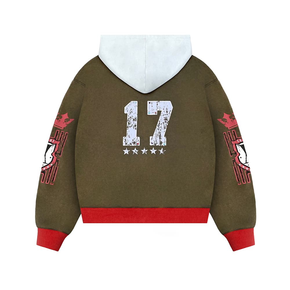 Graphic zip-up fleece hoodie sample 2