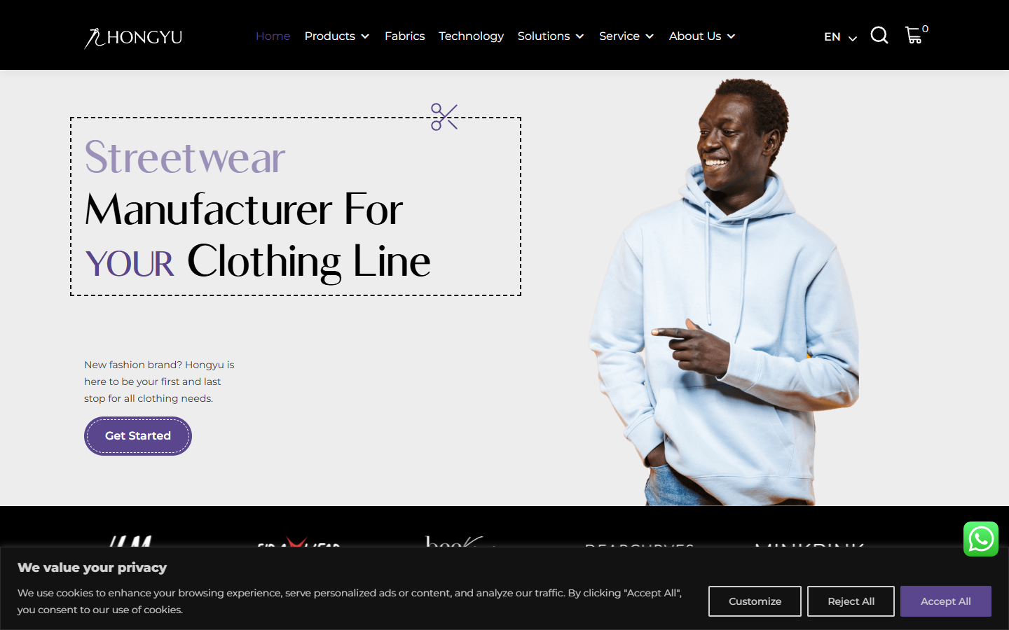 Hongyu Apparel official homepage screenshot