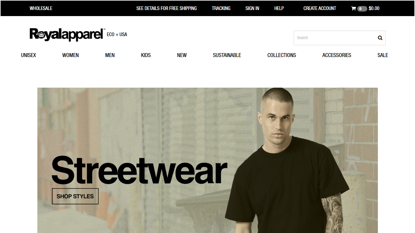 Royal Apparel official homepage screenshot