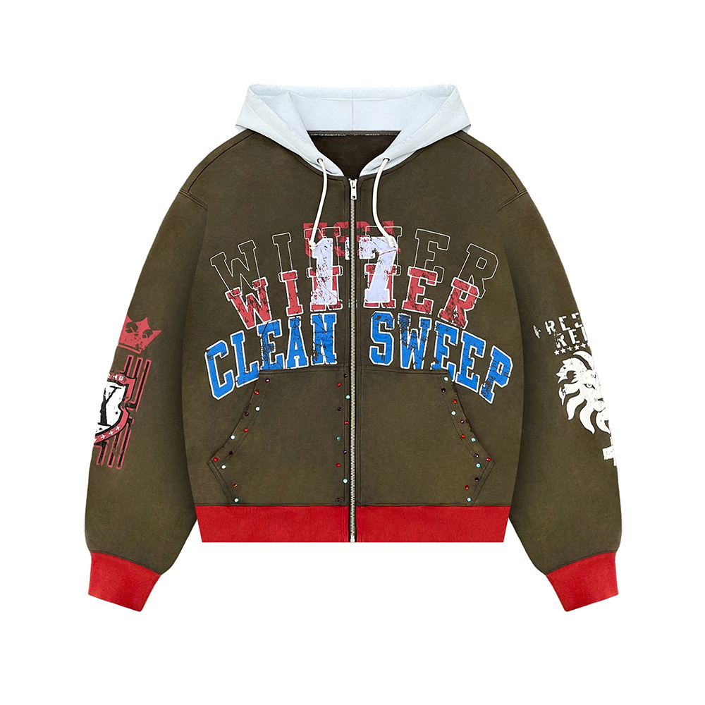 Graphic zip-up fleece hoodie sample view 1